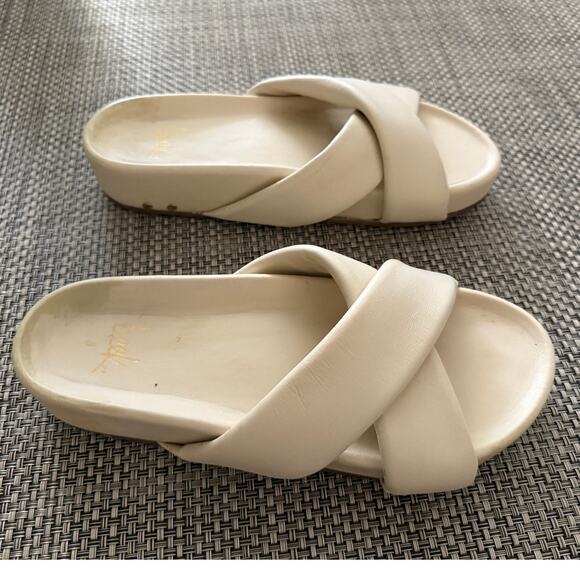BEEK Leather Rhea Platform Flatform Criss Cross Comfort Sandals Eggshell White 8 - Picture 3 of 6